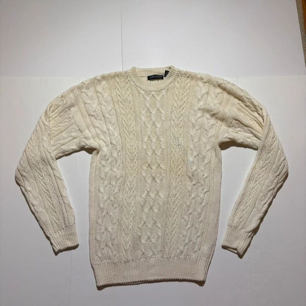 Vintage structure cable net cream sweater size large cotton Ramie blend